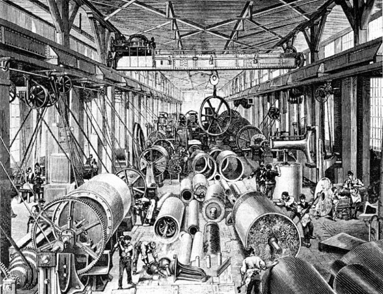 Illustration of machine assembly hall