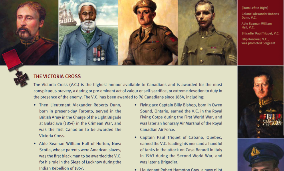 Figure 5: The Victoria Cross page, showing several honourees and their reasons for the award. 