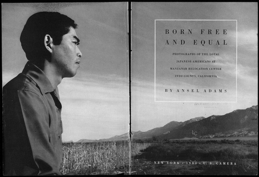 The title page photograph from Born Free and Equal that shows a profile of Tom Kobayashi, a young Japanese American man, gazing at the Inyo Mountains in the Manzanar Relocation Center
