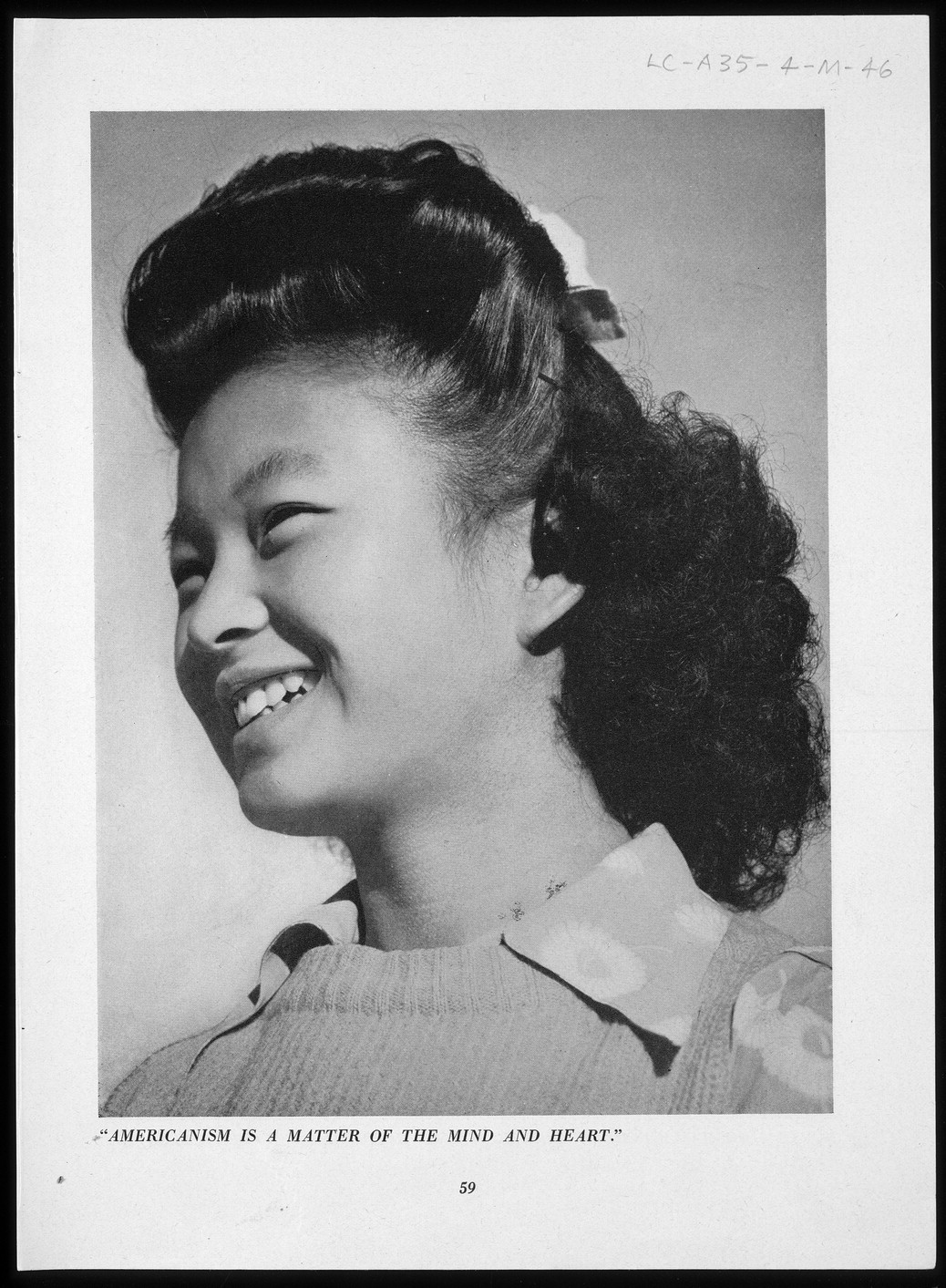 A portrait of Yeko Yamamoto, a young Japanese American girl, at a 2/3 view to the left