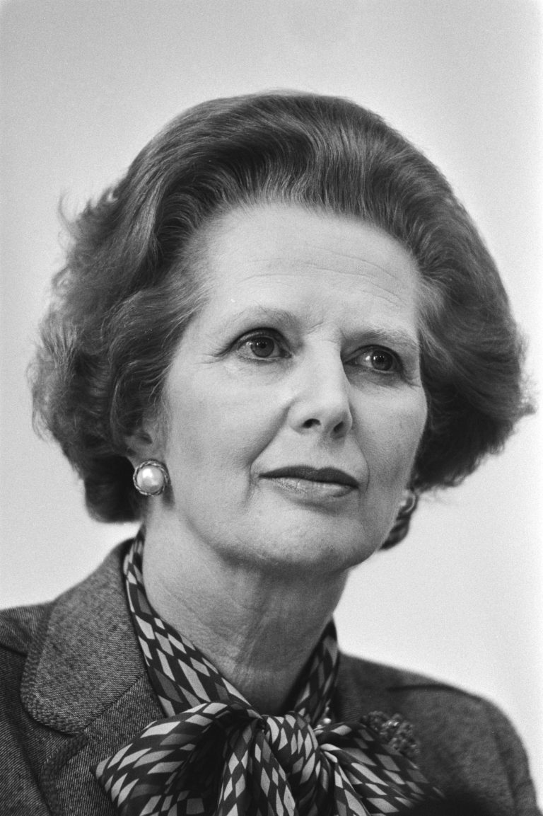 A portrait of former British Prime Minister Margaret Thatcher.