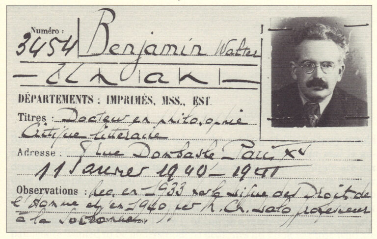 Walter Benjamin's membership card for the Bibliothèque nationale de France (1940).