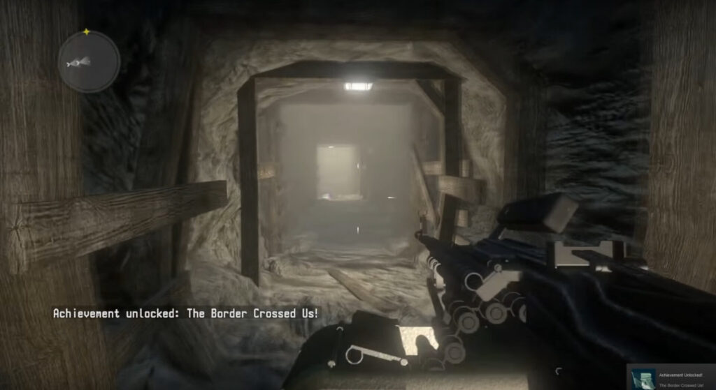 Screengrab from Call of Juarez: The Cartel. First-person point of view looking down the tunnel.