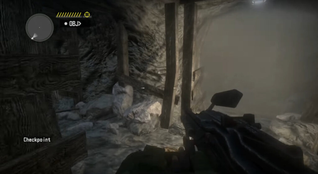 Screengrab from Call of Juarez: The Cartel. First-person point of view looking at a corner.