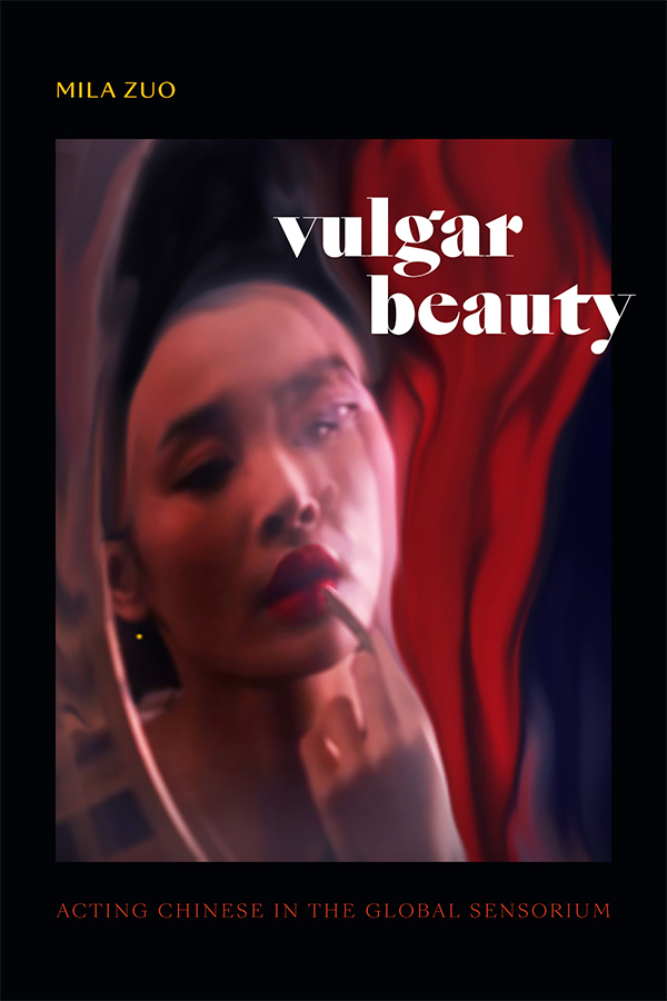 Book cover. Image of a Chinese woman applying lipstick. The image is distorted, as if warped by red smoke.