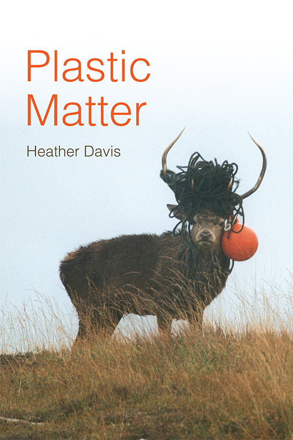 Cover of Plastic Matter by Heather Davis (Duke University Press). Photo of an animal with plastic objects intertwined in its horns.