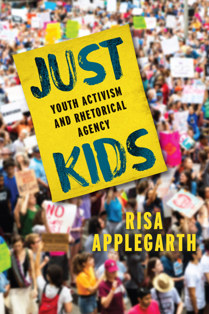 Book cover. Photo of young people at a protest with a yellow post-it superimposed with the book title