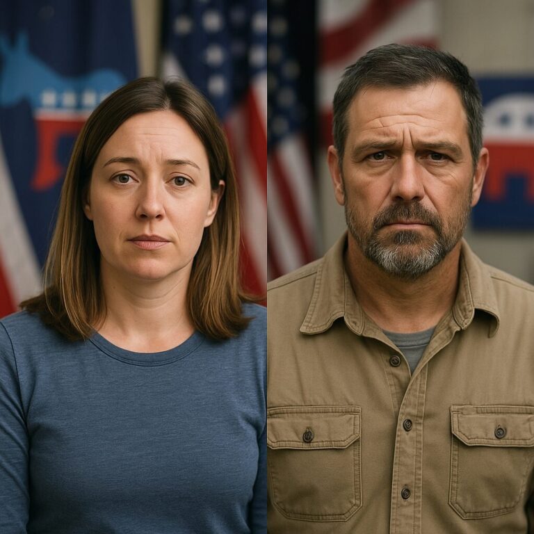 Split screen of two AI-generated people